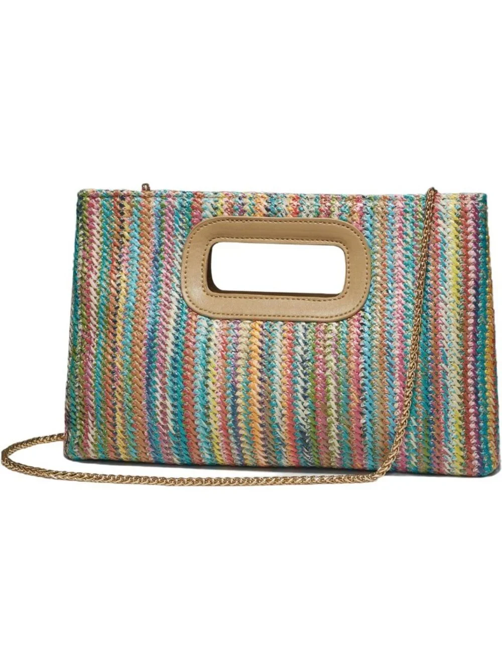 Trendy Convertible Faux Wicker & Raffia Clutch Purse with Crossbody Strap